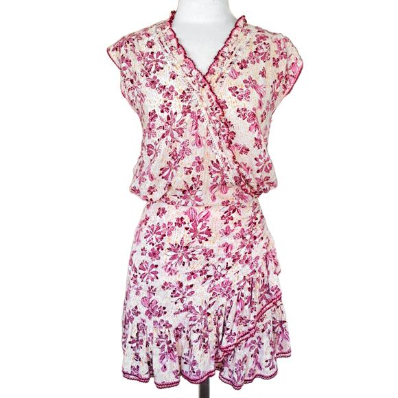 Poupette St Barth Estelle Floral Mini Dress Size XS Pink Yellow Beachy Boho - Picture 2 of 14